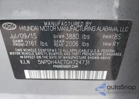 2016 Hyundai Elantra Value Edition from USA, damaged, VIN 5NPDH4AE7GH724731